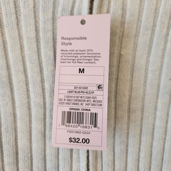 Wild Fable Womens Cropped Ribbed Knit Cardigan Zip Front Sz M Light Blue NWT - Picture 5 of 11